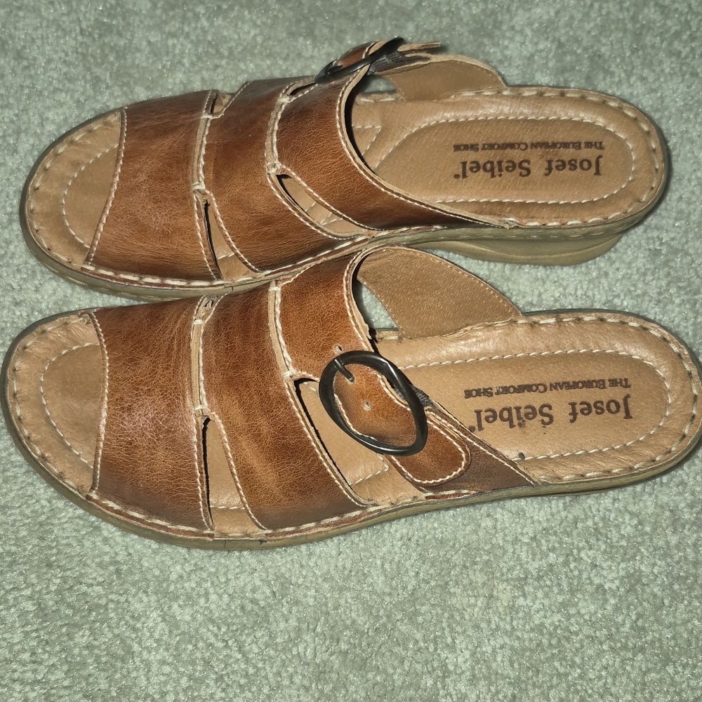 Josef Seibel Women's Brown Leather Slide Sandals